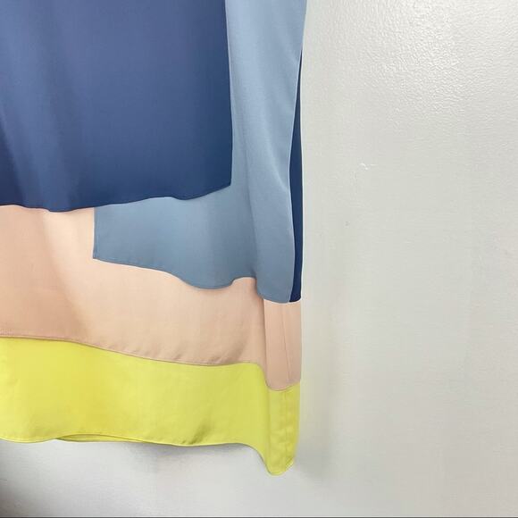 BCBG | Color Block Flowing Dress Blue Yellow Pink - Picture 5 of 9